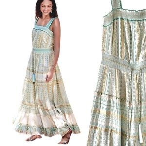 Soft Surroundings Maxi Turquoise Gold Dress Medium